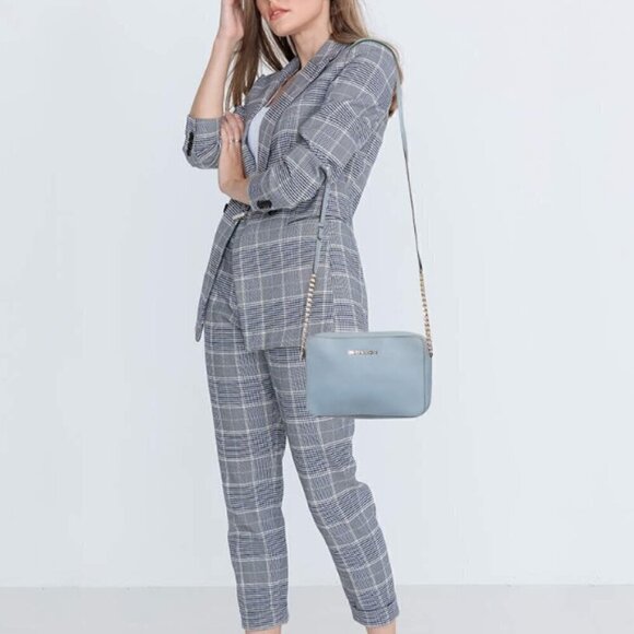 MICHAEL KORS JET SET SAFFIANO LEATHER CROSSBODY POWDER PALE BLUE Gold Hardware - Picture 3 of 16